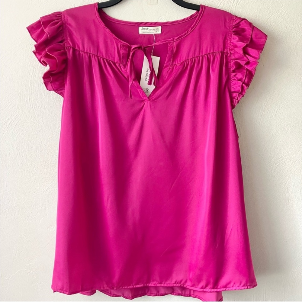 Pink Ruffled Sleeve satin blouse